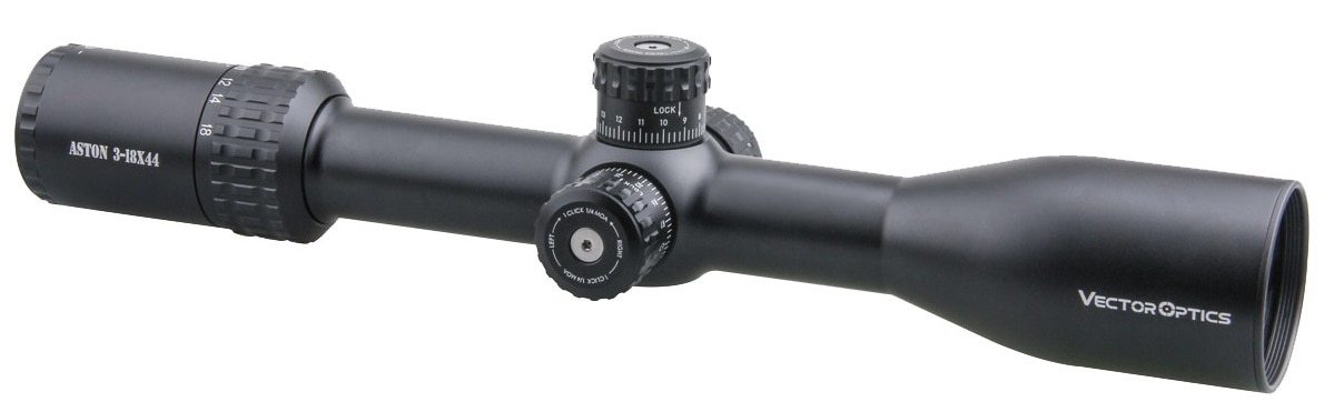 Optics Aston 3-18x44 Tactical riflescope showcasing its sleek design and advanced features for precision shooting.